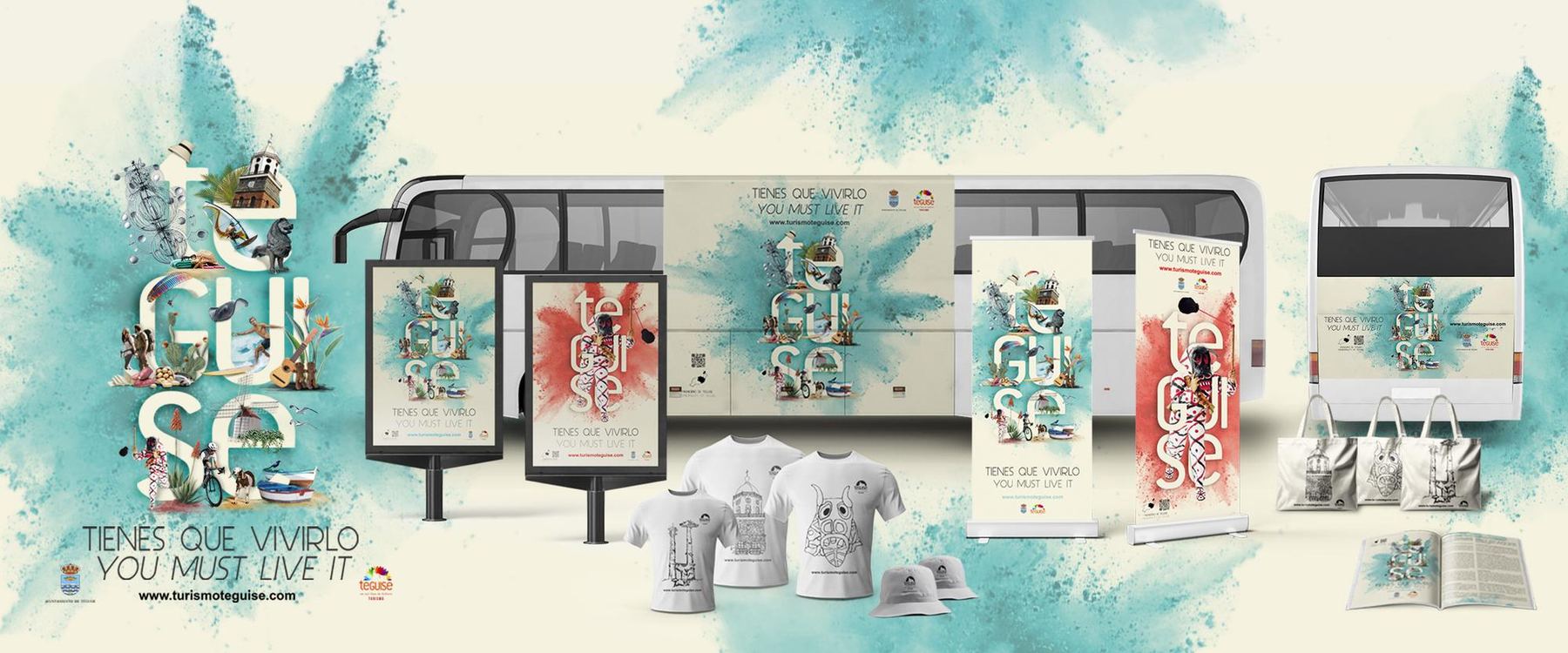 Campaña de promoción turística de Teguise aplicada a guagua, mupis, camisetas y bolsas